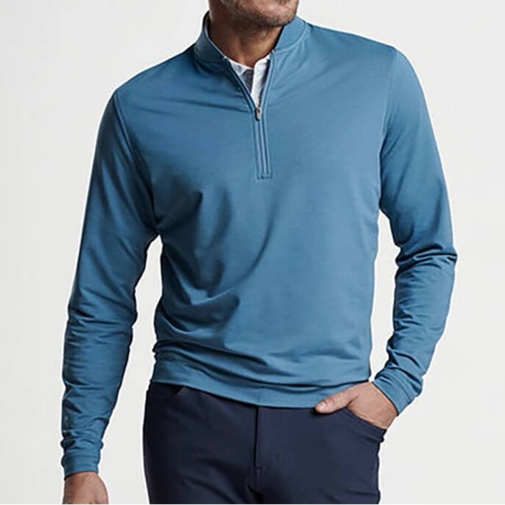 Peter Millar Rainfall Blue Ross Performance Baseball Collar Quarter Zip MF23EK44 - Picture 2 of 5
